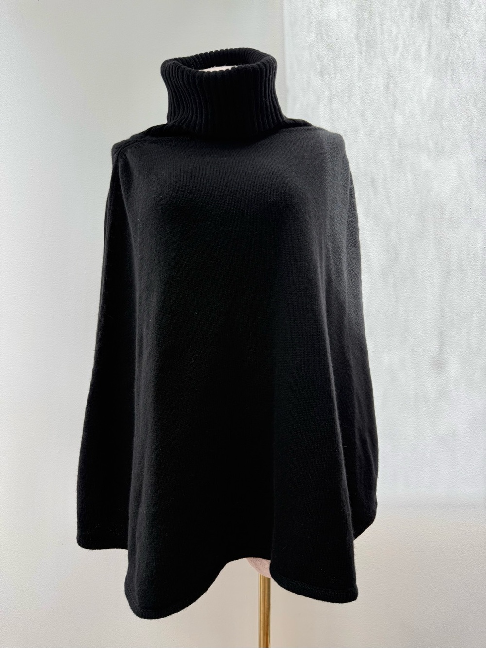 Portolano Wool Cashmere Black Turtleneck Black Long Poncho